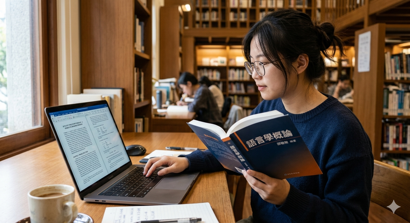 女子看書打電腦